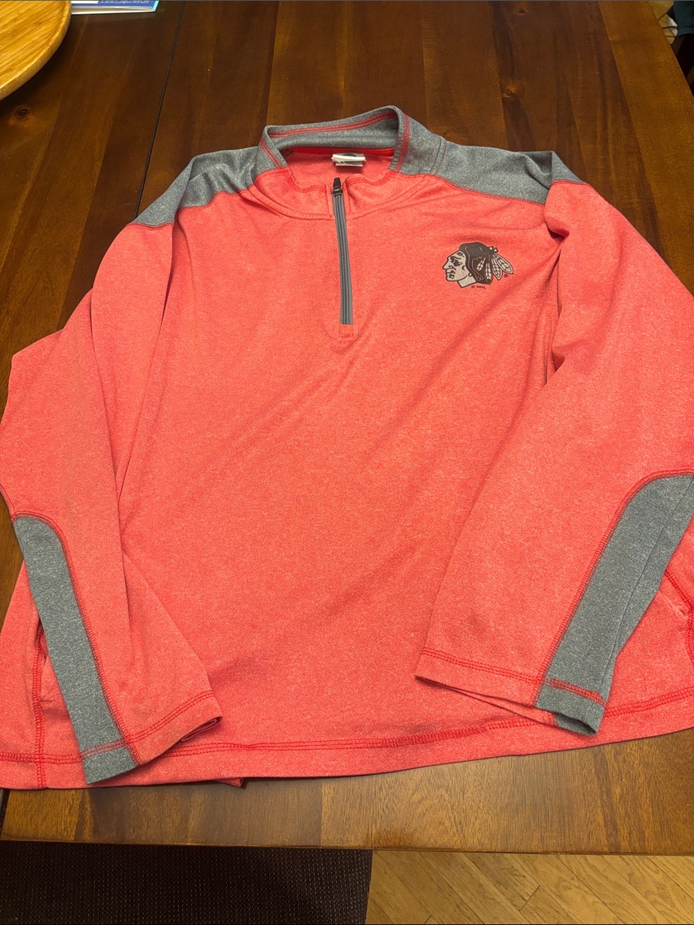 NHL Men's Coral Zip-Up Pullover with Gray Trim
